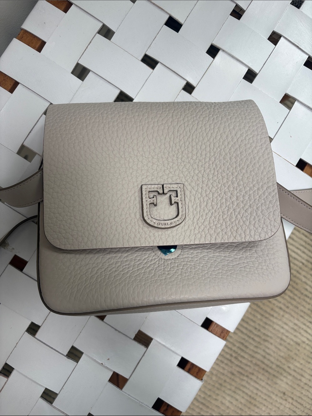Furla Pebbled Leather Crossbody in Soft Taupe